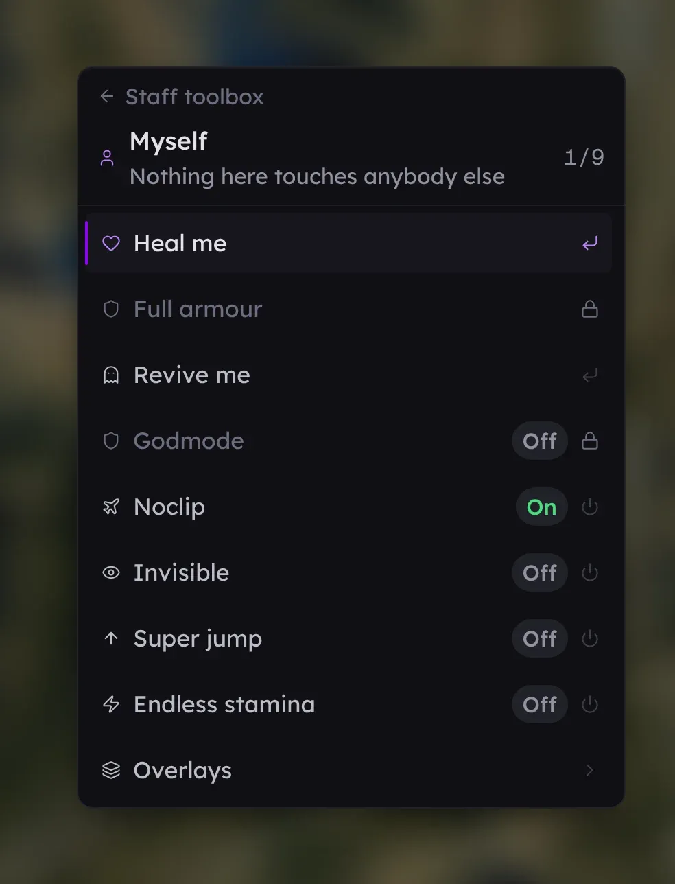 What a staff member turns on for themselves, in game